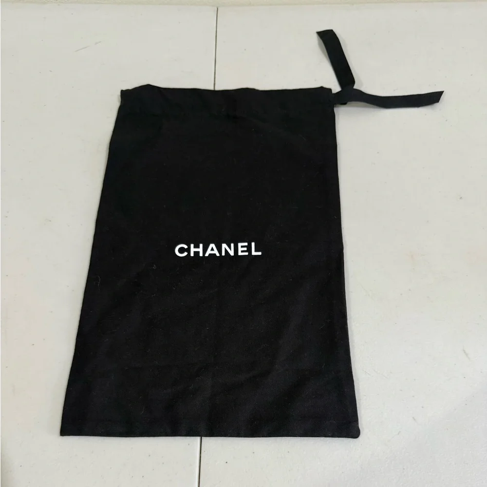 CHANEL Black Drawstring Dust Bag with White Logo
